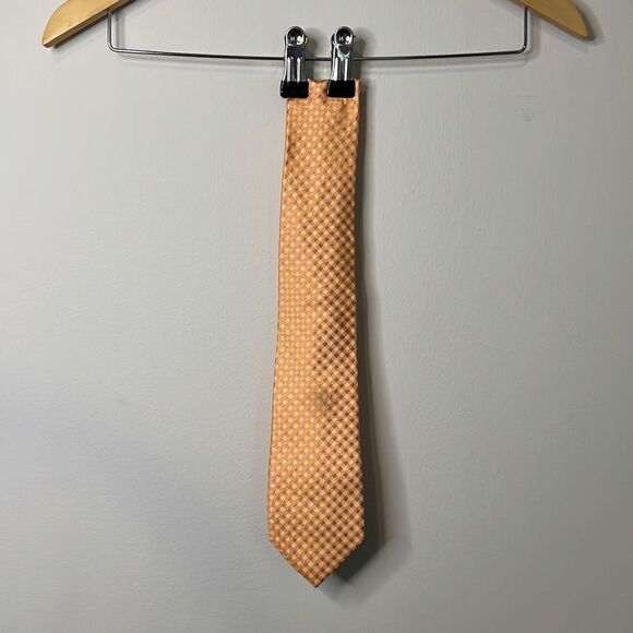 Michael Kors Mens Orange Gingham Print Neck Tie 100% Silk Great Gift - Picture 1 of 7